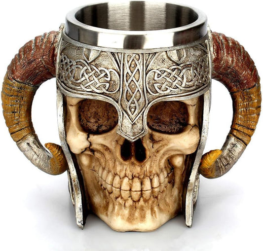 Viking Skull Mug with Horned Helmet - 13oz