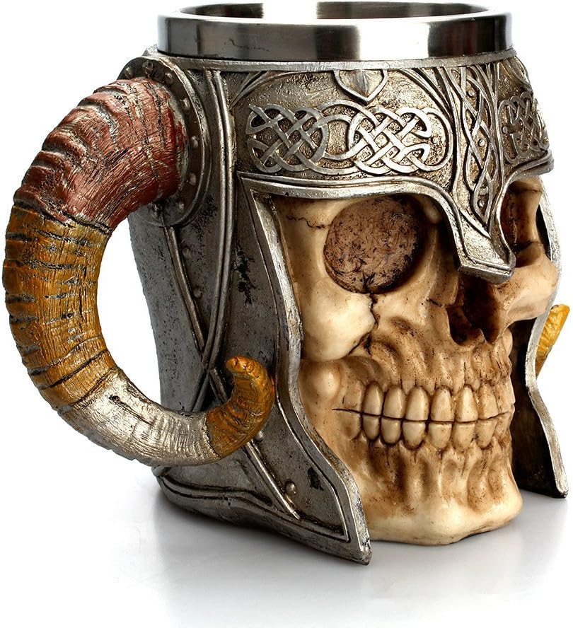 Viking Skull Mug with Horned Helmet - 13oz