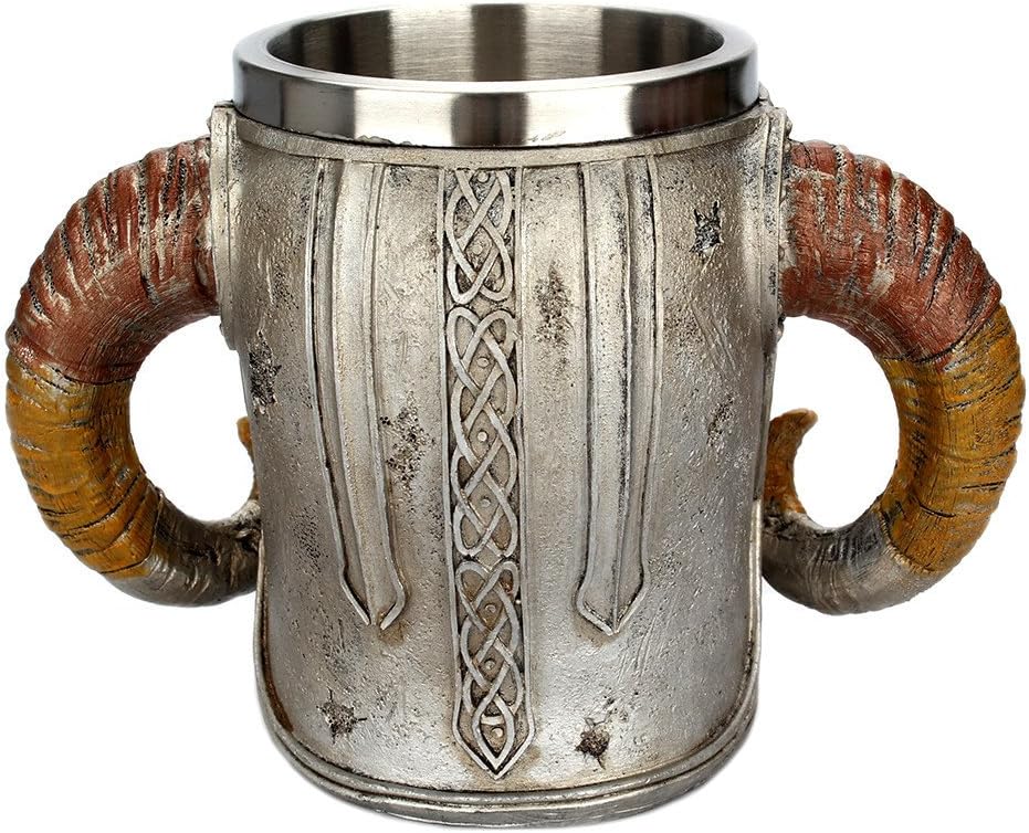 Viking Skull Mug with Horned Helmet - 13oz