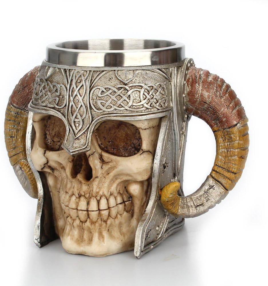 Viking Skull Mug with Horned Helmet - 13oz