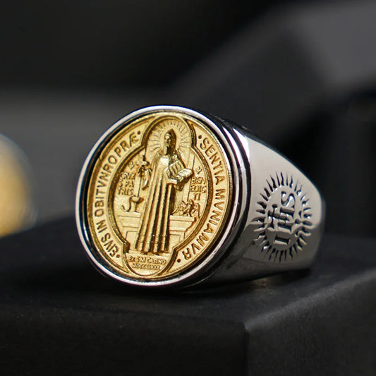 Catholic Saint Benedict Crucifix Ring for Men