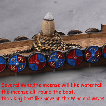 Viking Dragon Boat Waterfall Incense Burner