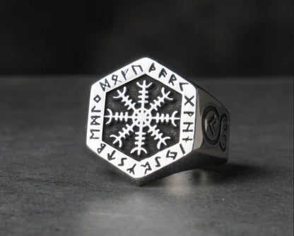 Nordic Hexagon Aegishjalmur Viking Ring