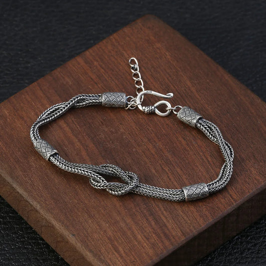 925 Sterling Silver Handmade Braided Knot Viking Bracelet