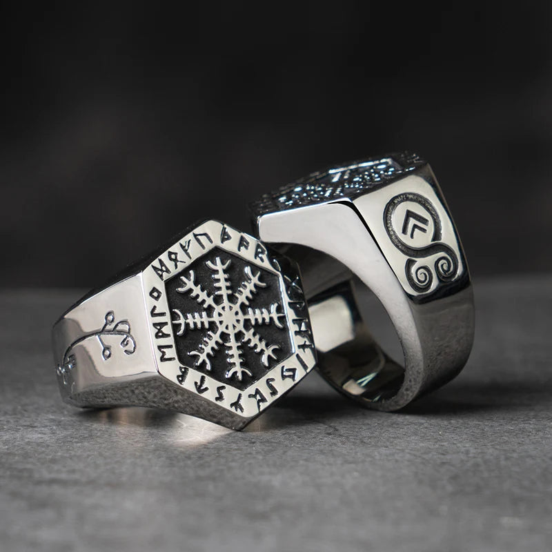 Nordic Hexagon Aegishjalmur Viking Ring