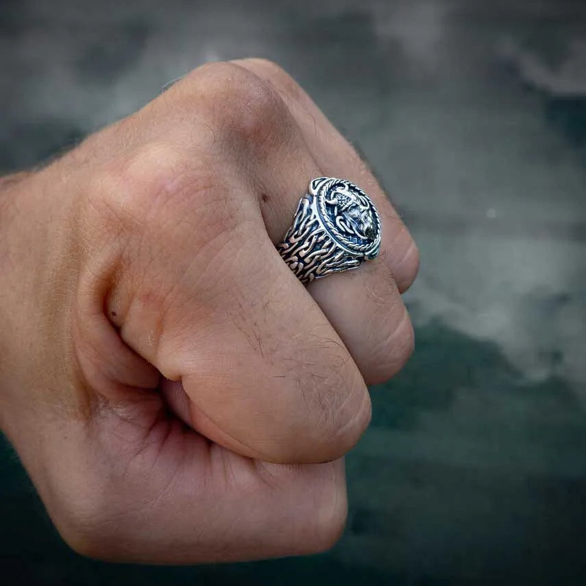 925 Sterling Silver Viking Head Ring