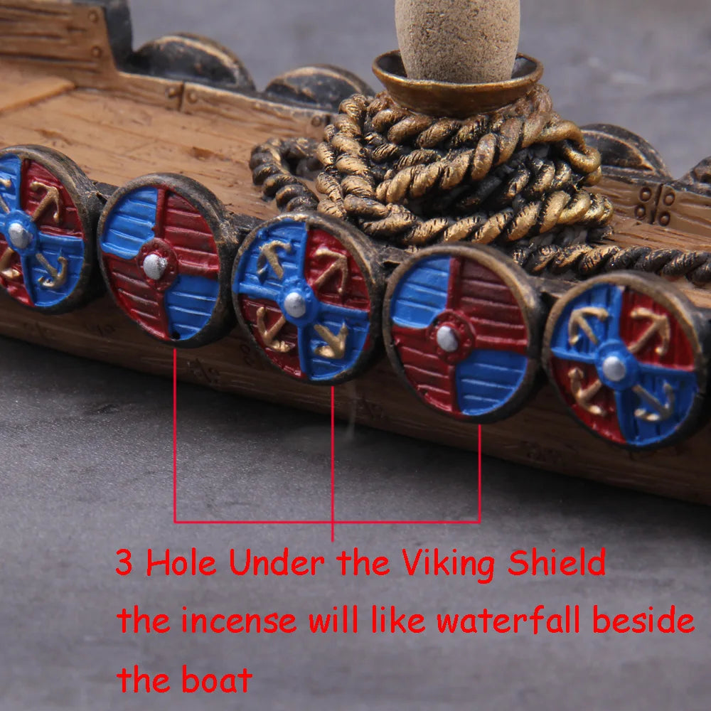 Viking Dragon Boat Waterfall Incense Burner