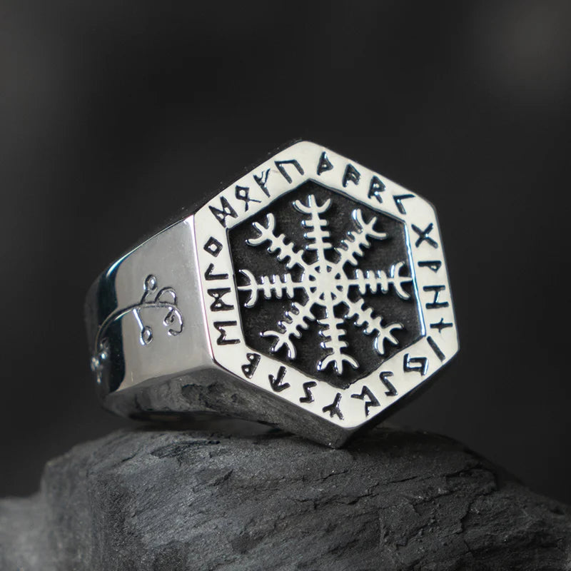 Nordic Hexagon Aegishjalmur Viking Ring