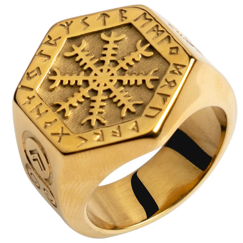 Nordic Hexagon Aegishjalmur Viking Ring