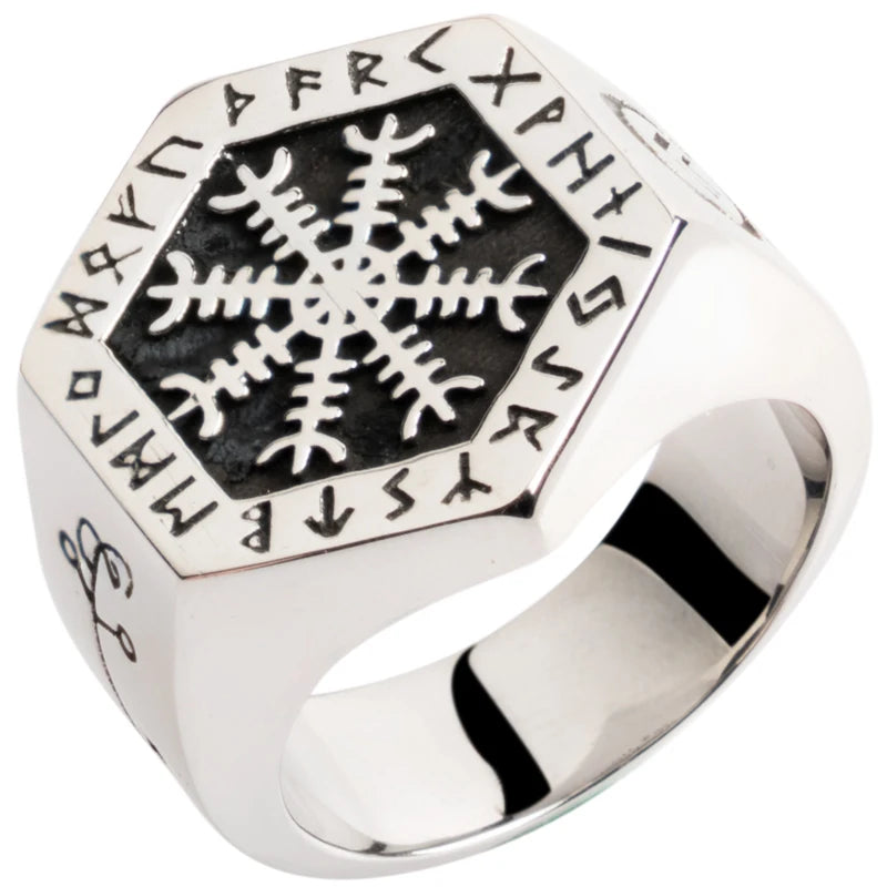 Nordic Hexagon Aegishjalmur Viking Ring