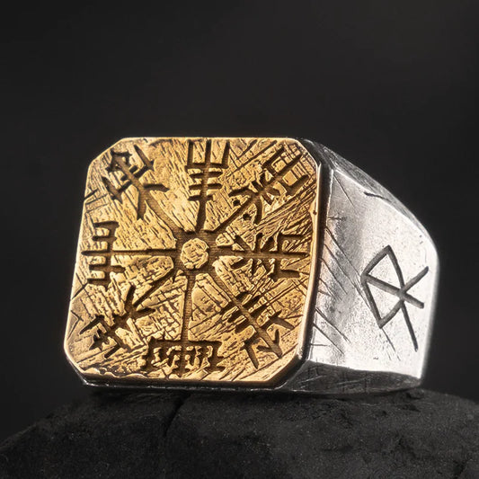 925 Silver Viking Vegvisir Squared Ring