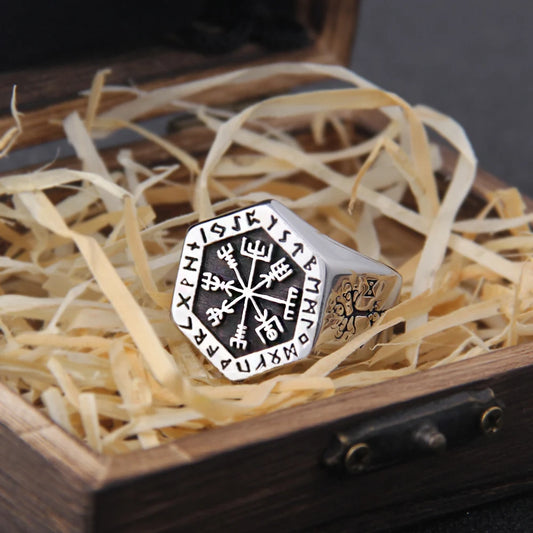 Steel Viking Vegvisir Compass Runic Ring