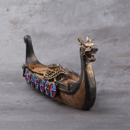 Viking Dragon Boat Waterfall Incense Burner