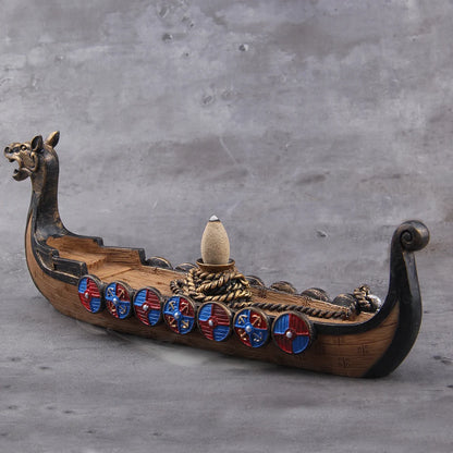 Viking Dragon Boat Waterfall Incense Burner