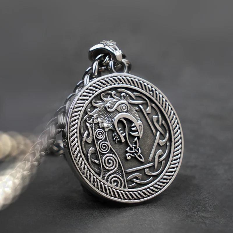 Viking Wolf Stainless Steel Wizard Necklace for Men