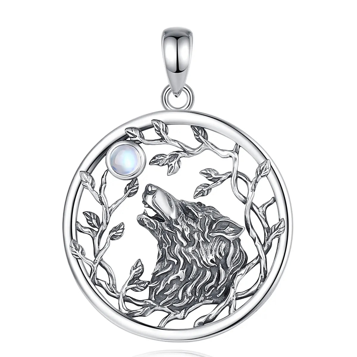 925 Sterling Silver Wolf Moonstone Necklace