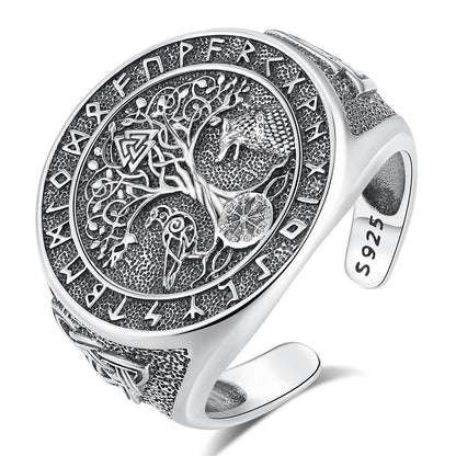 925 Sterling Silver Viking Raven Wolf Ring