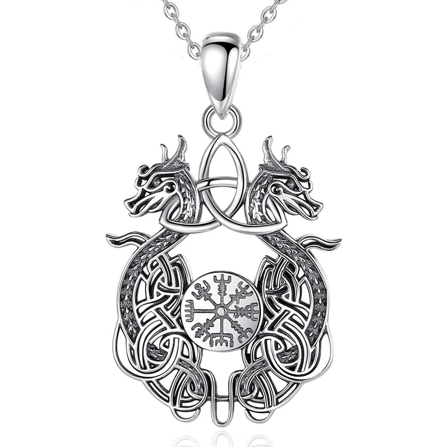 Eudora 925 Sterling Silver Viking Dragon Celtic Knot Necklace