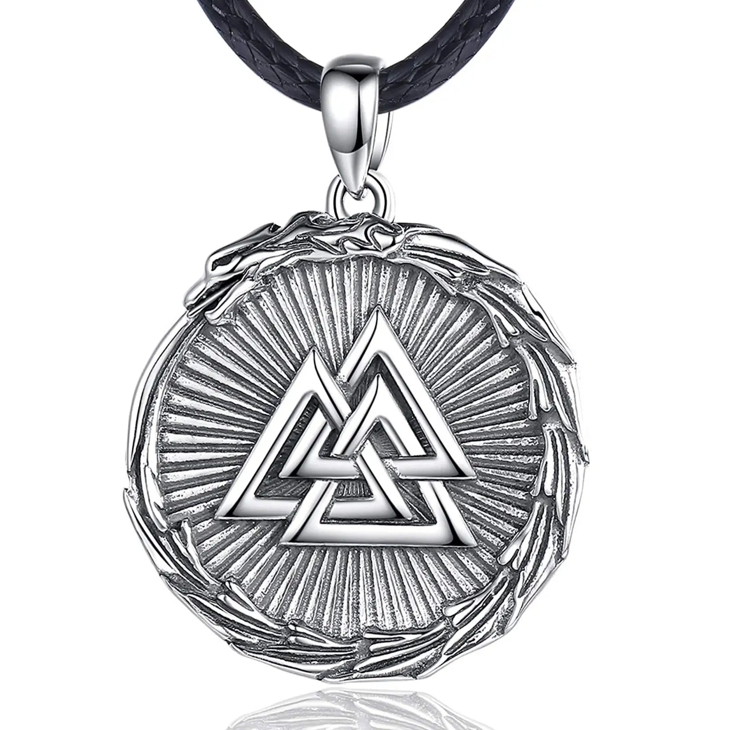 925 Sterling Silver Viking Valknut Ouroboros Necklace