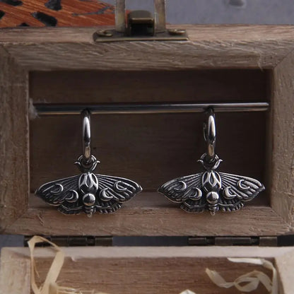 Gothic Moon Moth Dangle Earrings