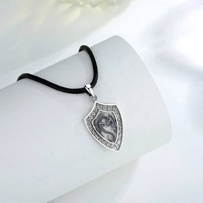 925 Sterling Silver Viking Dragon Shield Pendant Necklace