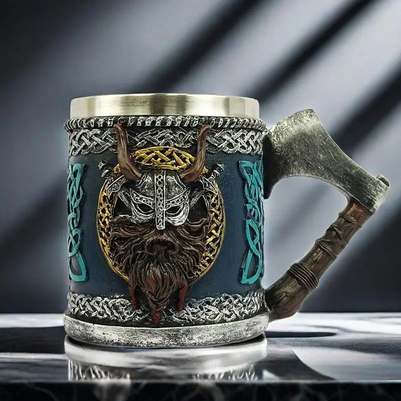 Viking Horned Warrior Beer Mug with Axe Handle