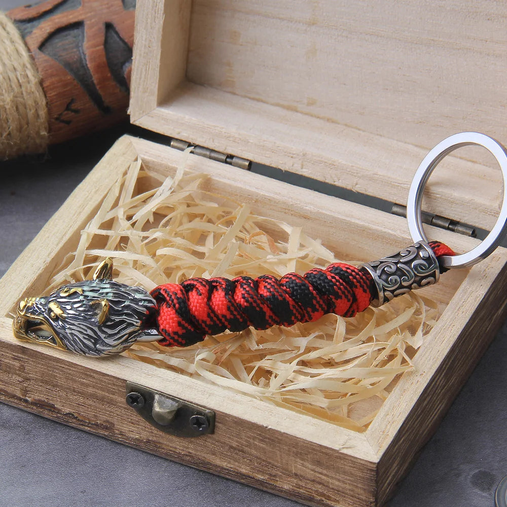 Viking Wolf Head Paracord Keychain