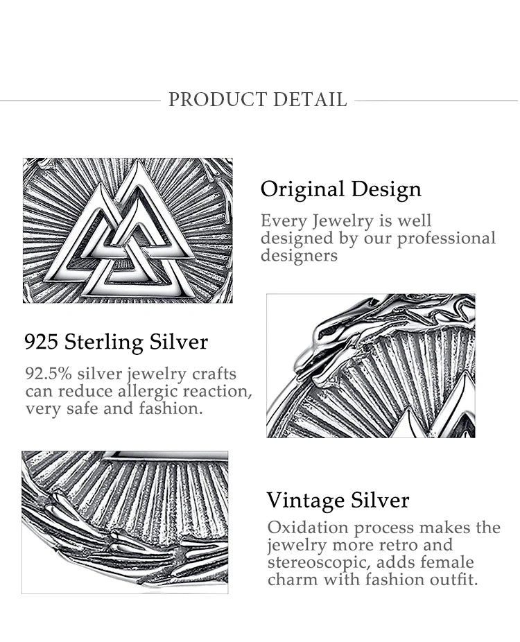 925 Sterling Silver Viking Valknut Ouroboros Necklace