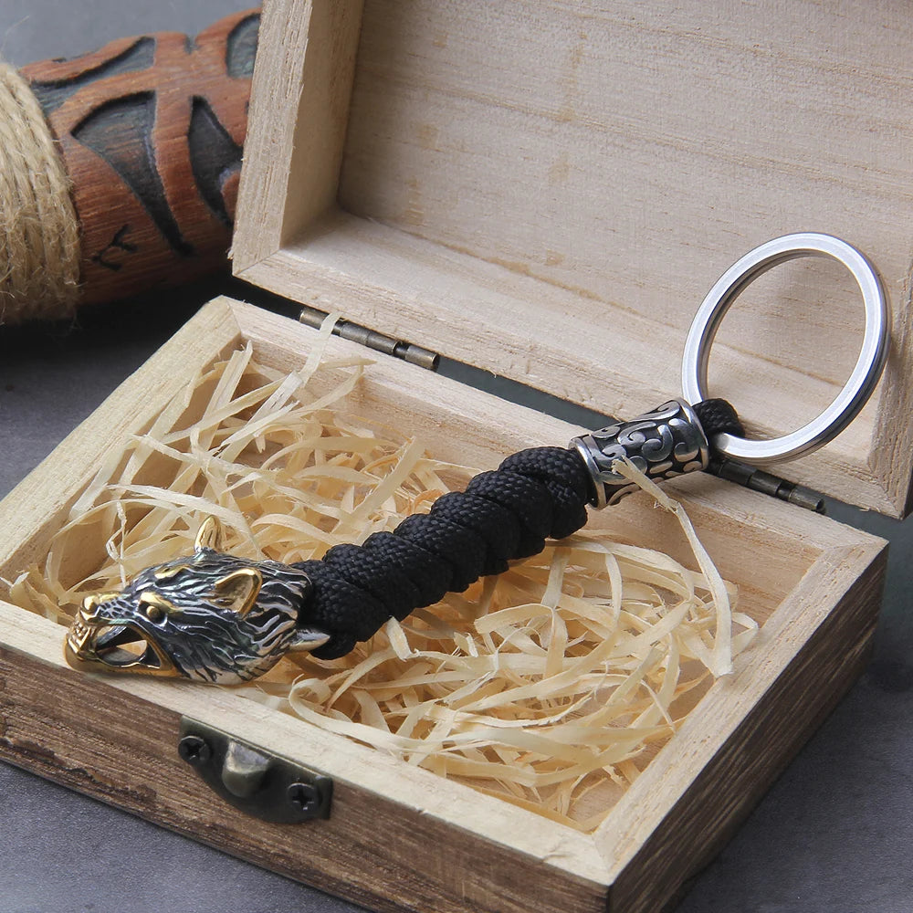 Viking Wolf Head Paracord Keychain