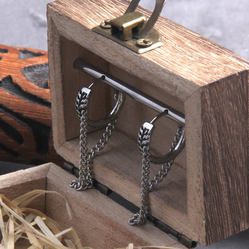 Viking Stainless Steel Chain Dangle Earrings