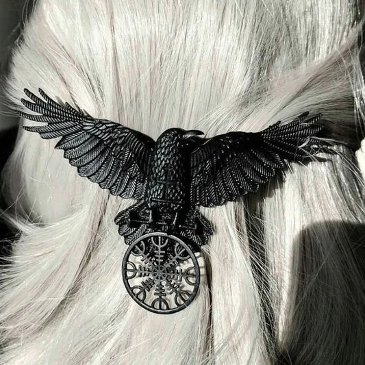 Viking Black Crow Hair Clip