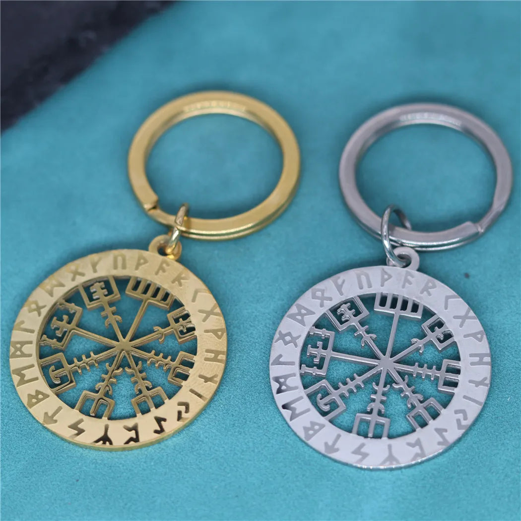 Viking Rune Compass Vegvisir Keychain