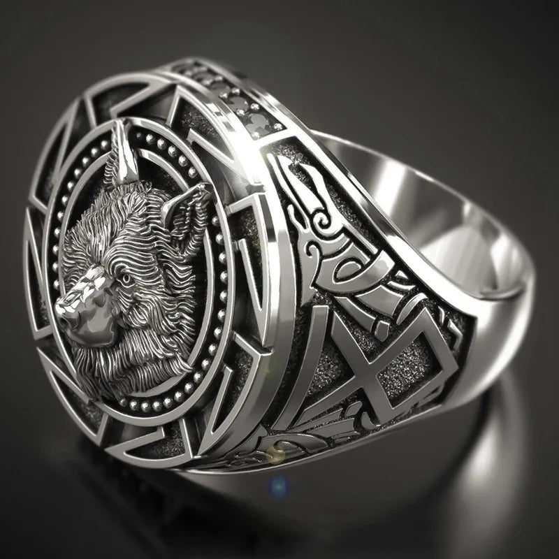 3D Wolf Head Viking Ring