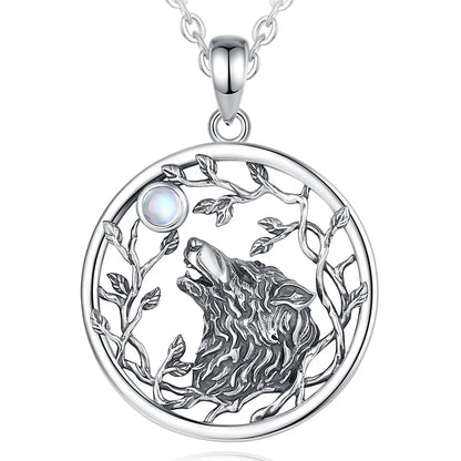 925 Sterling Silver Wolf Moonstone Necklace