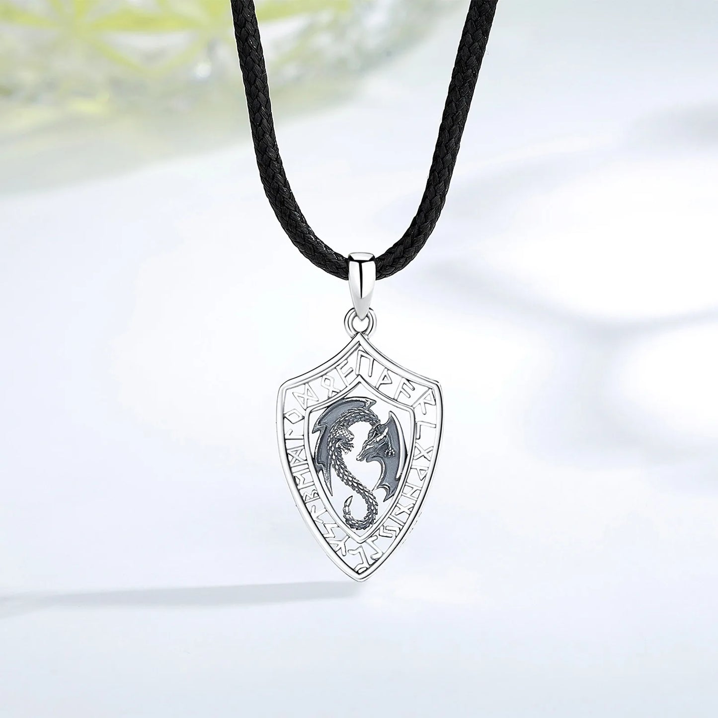 925 Sterling Silver Viking Dragon Shield Pendant Necklace