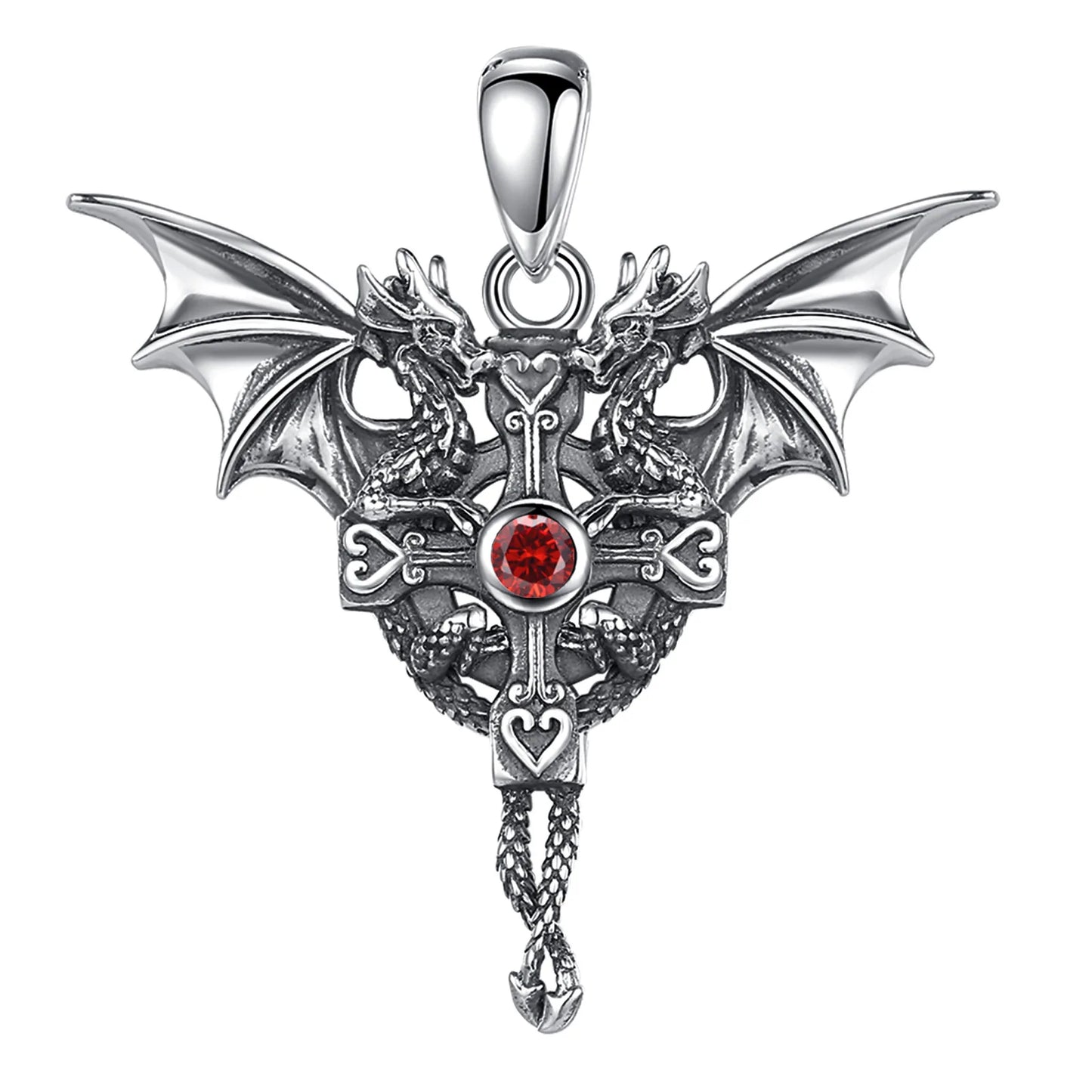 925 Sterling Silver Viking Dragon Cross Amulet Necklace