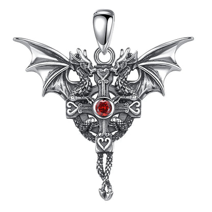 925 Sterling Silver Viking Dragon Cross Amulet Necklace