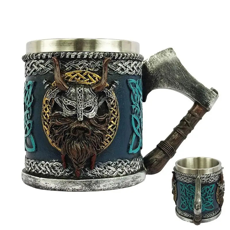 Viking Horned Warrior Beer Mug with Axe Handle