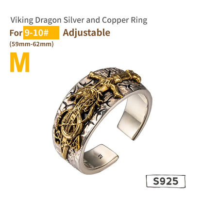 925 Sterling Silver Dragon Sword Open Ring