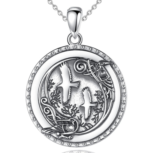 925 Sterling Silver Viking Raven Pendant Necklace