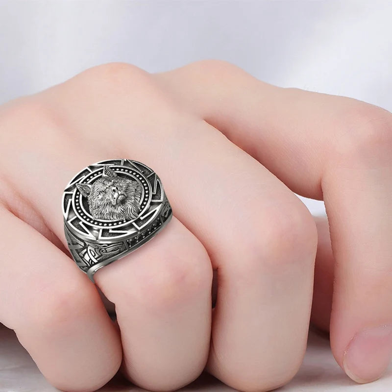 3D Wolf Head Viking Ring