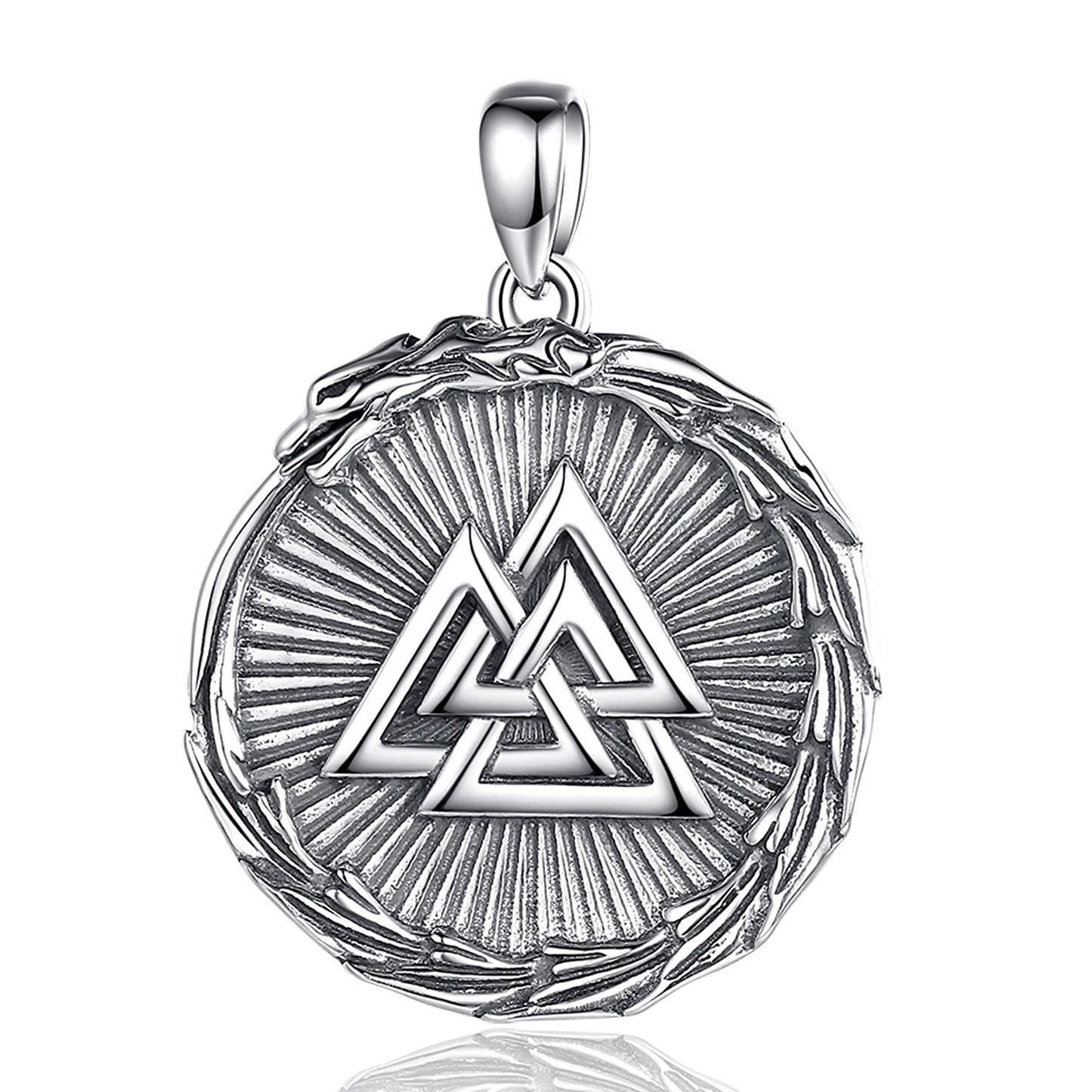 925 Sterling Silver Viking Valknut Ouroboros Necklace