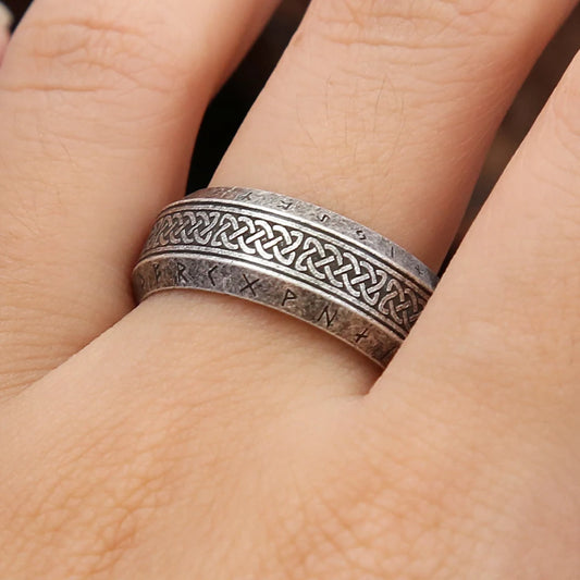 Vintage Viking Rune & Celtic Knot Stainless Steel Ring