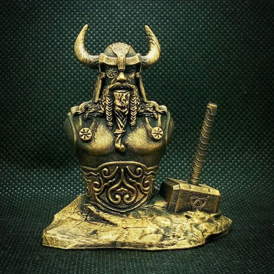 Odin Bust Statue with Thor's Hammer