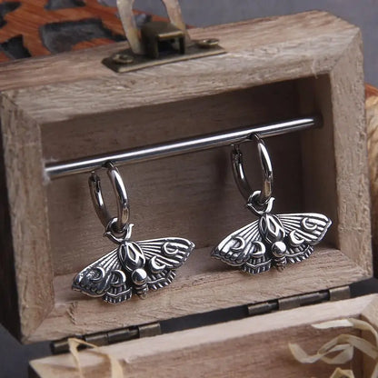 Gothic Moon Moth Dangle Earrings