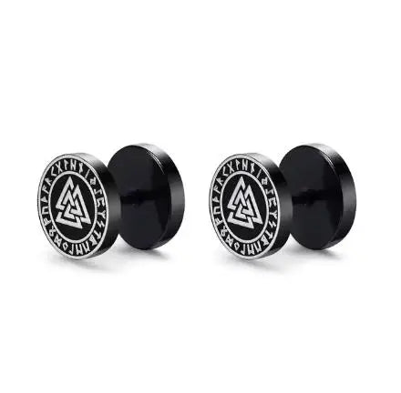 Valknut and Runes Stainless Steel Stud Earrings