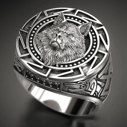 3D Wolf Head Viking Ring