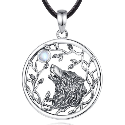 925 Sterling Silver Wolf Moonstone Necklace