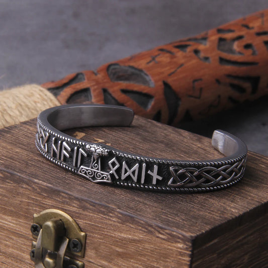 Nordic Rune Cuff with Viking Thor's Hammer