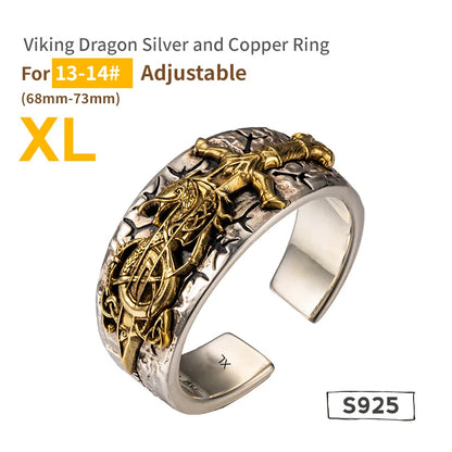 925 Sterling Silver Dragon Sword Open Ring